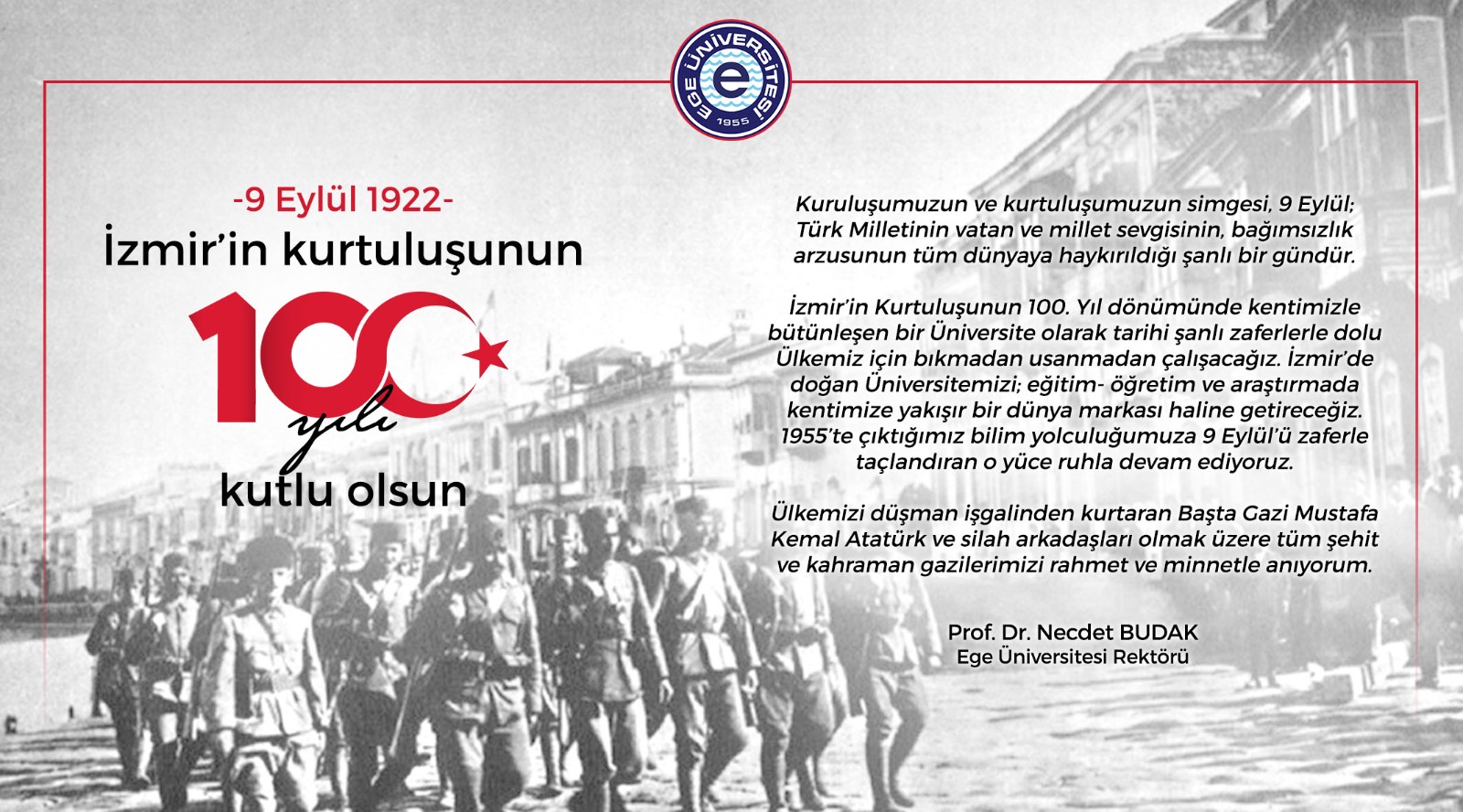 Rektör Prof. Dr. Budak’tan “9 Eylül” mesajı